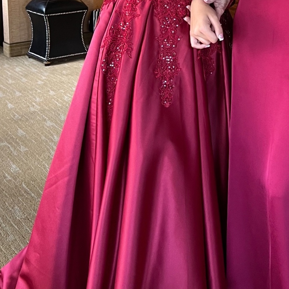 JJs House Red Embellished Pleated Gown for Wedding Guest